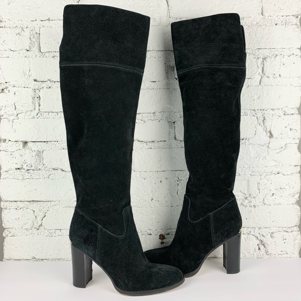 Michael Kors Black Suede Over-the-Knee Heeled Boots